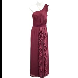 White by Vera Wang One-Shoulder Burgundy Dress